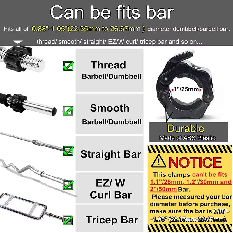 1Pair 25/50Mm Barbell Clamps Weightlifting Collars Weight Clips for Bars Dumbbell Bar Clamps Spinlock Collar Gym Accessories