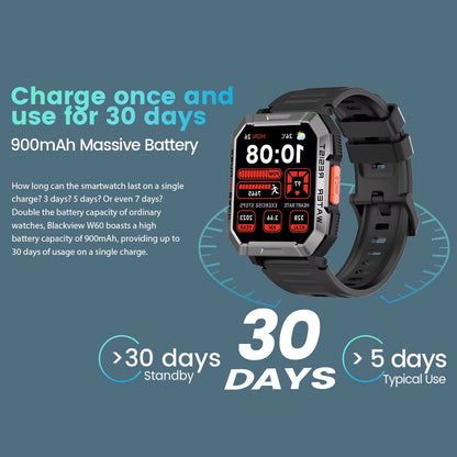 W60 2024 New Smartwatch 2.01'' HD Display TFT Rugged Smart Watch for Outdoor with Emergency Lighting Bluetooth Calling